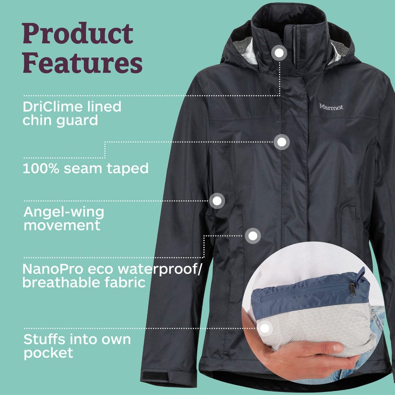 MARMOT Womenâ€™s PreCip Rain Jacket | Lightweight, Waterproof, Black, Medium - Image 5